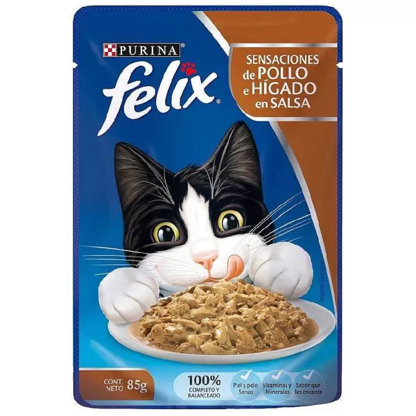 Pouch Sensaciones De Pollo E Higado En Salsa Alimento H Medo Para Gatos>Felix Hot